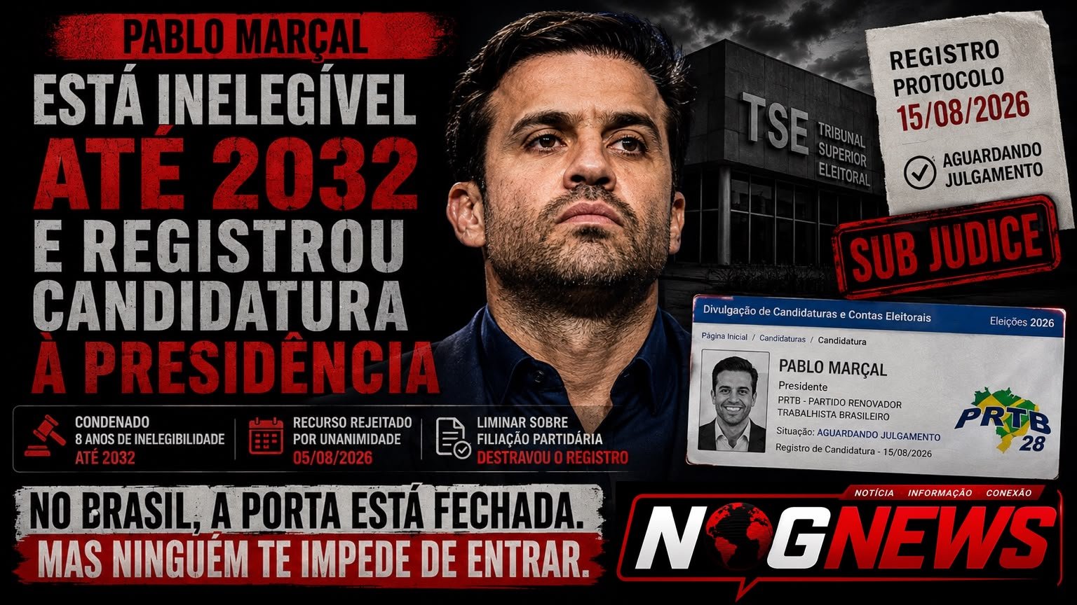 PABLO MARÇAL ESTÁ INELEGÍVEL ATÉ 2032 E REGISTROU CANDIDATURA À PRESIDÊNCIA — NO BRASIL A PORTA ESTÁ FECHADA, MAS NINGUÉM TE IMPEDE DE ENTRAR