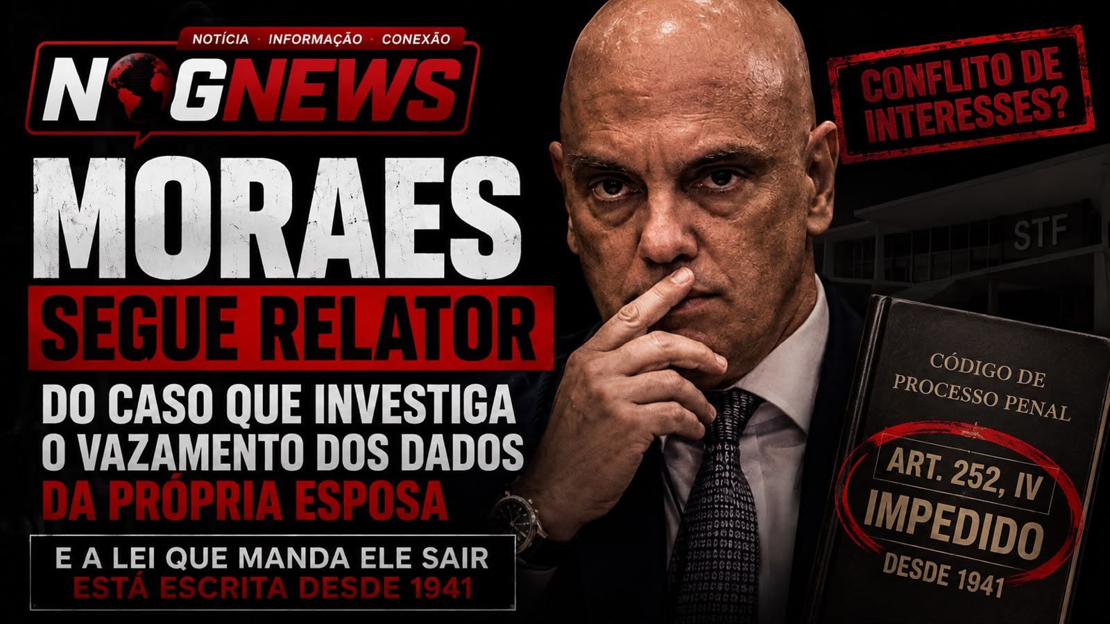 MORAES SEGUE RELATOR DO CASO QUE INVESTIGA O VAZAMENTO DOS DADOS DA PRÓPRIA ESPOSA — E A LEI QUE MANDA ELE SAIR ESTÁ ESCRITA DESDE 1941