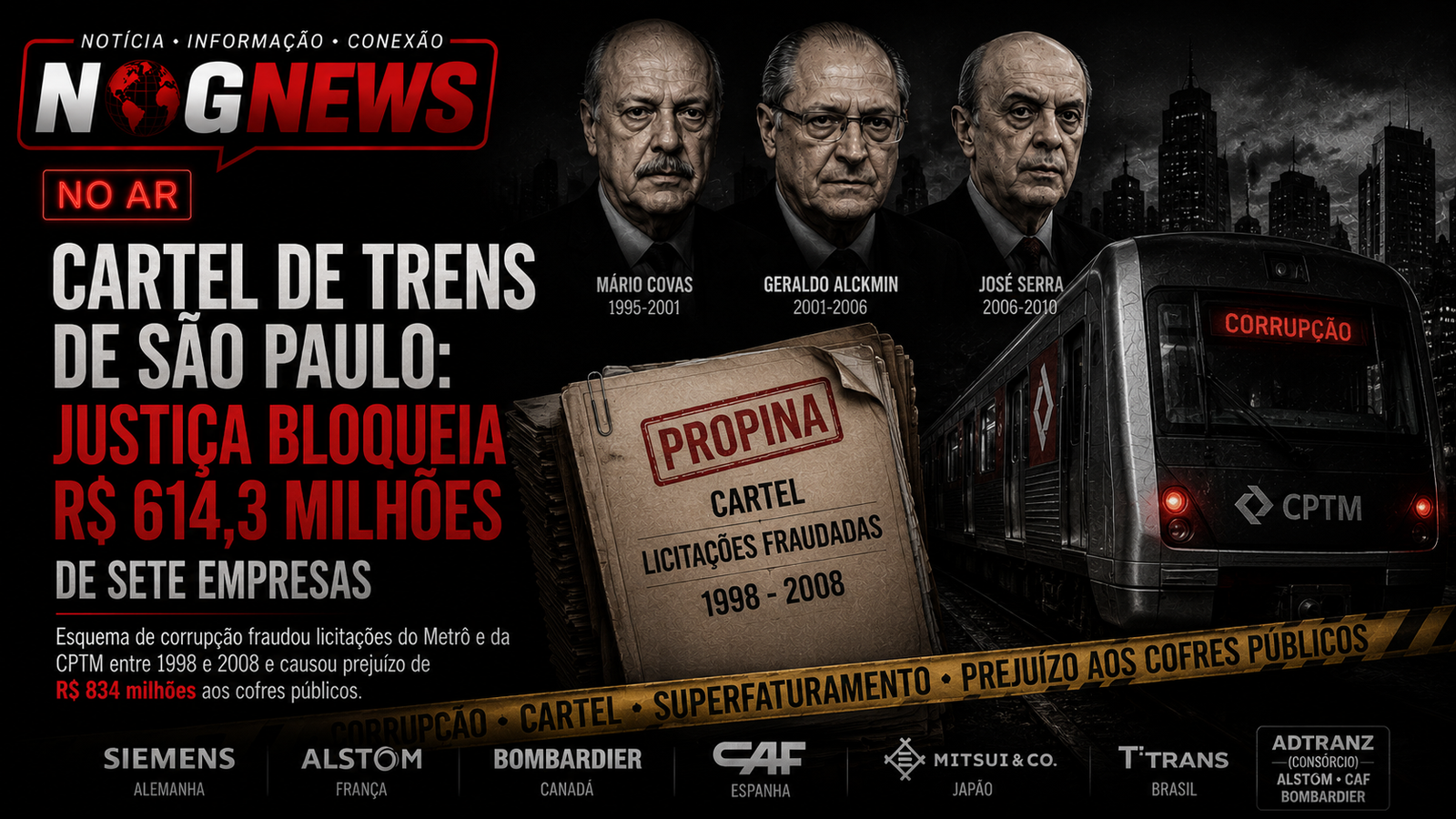 CARTEL DE TRENS DE SÃO PAULO: JUSTIÇA BLOQUEIA R$ 614,3 MILHÕES DE SETE EMPRESAS