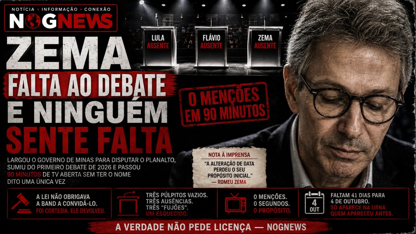 ZEMA FALTA AO DEBATE E NINGUÉM SENTE FALTA