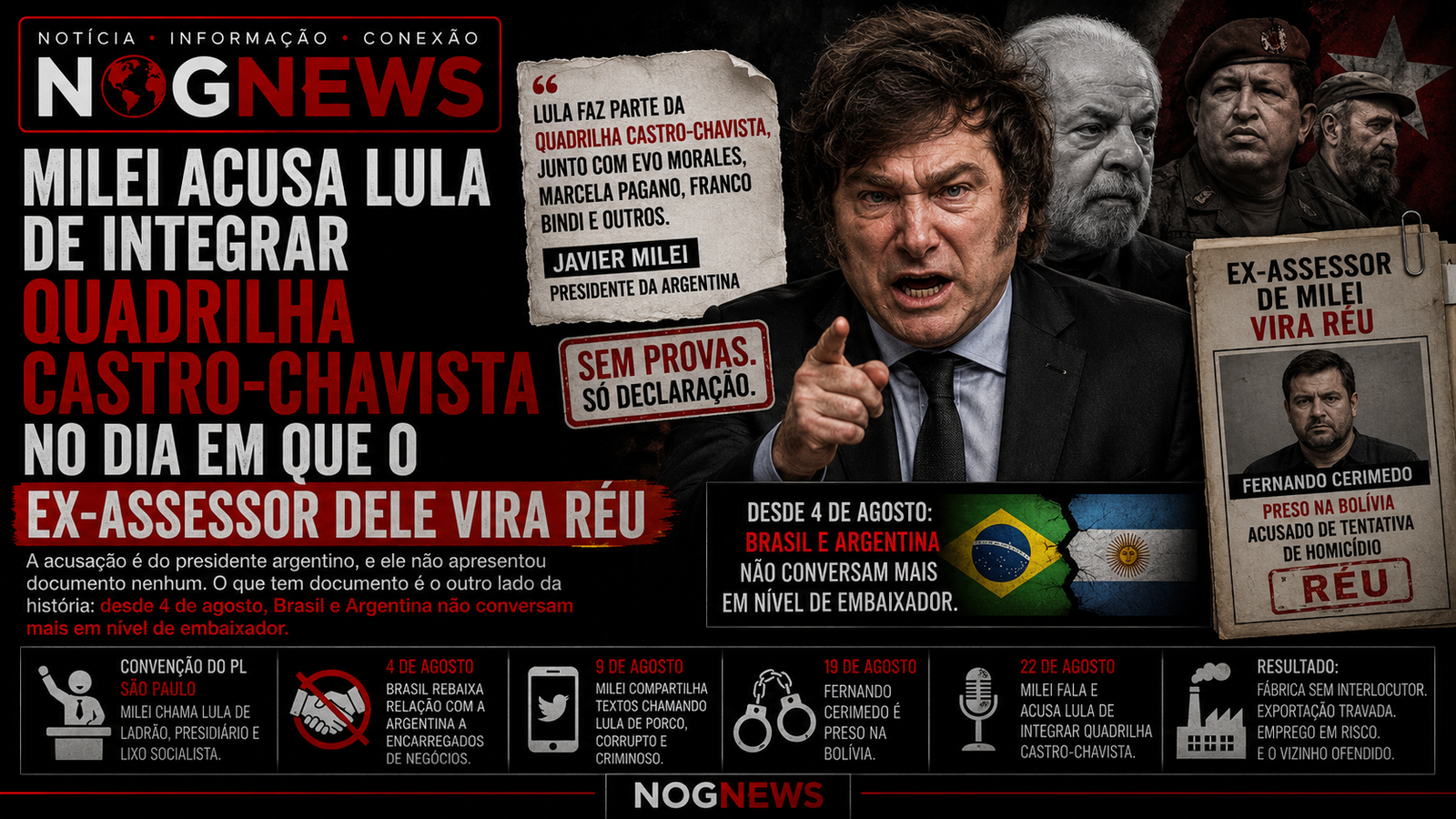 MILEI ACUSA LULA DE INTEGRAR QUADRILHA CASTRO-CHAVISTA NO DIA EM QUE O EX-ASSESSOR DELE VIRA RÉU