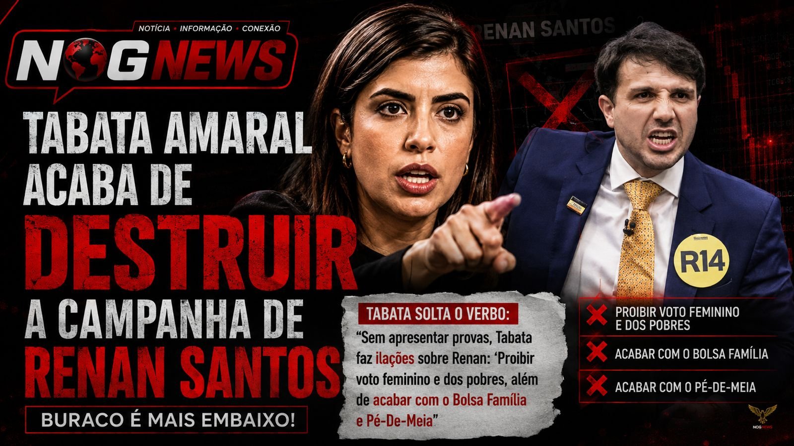 TABATA FAZ TRÊS ACUSAÇÕES CONTRA RENAN SANTOS. DUAS TÊM DOCUMENTO. UMA NÃO TEM
