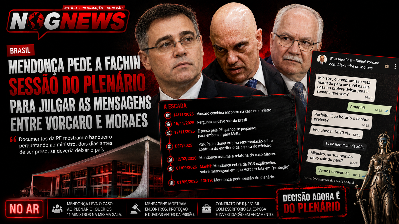 MENDONÇA PEDE A FACHIN SESSÃO DO PLENÁRIO PARA JULGAR AS MENSAGENS ENTRE VORCARO E MORAES