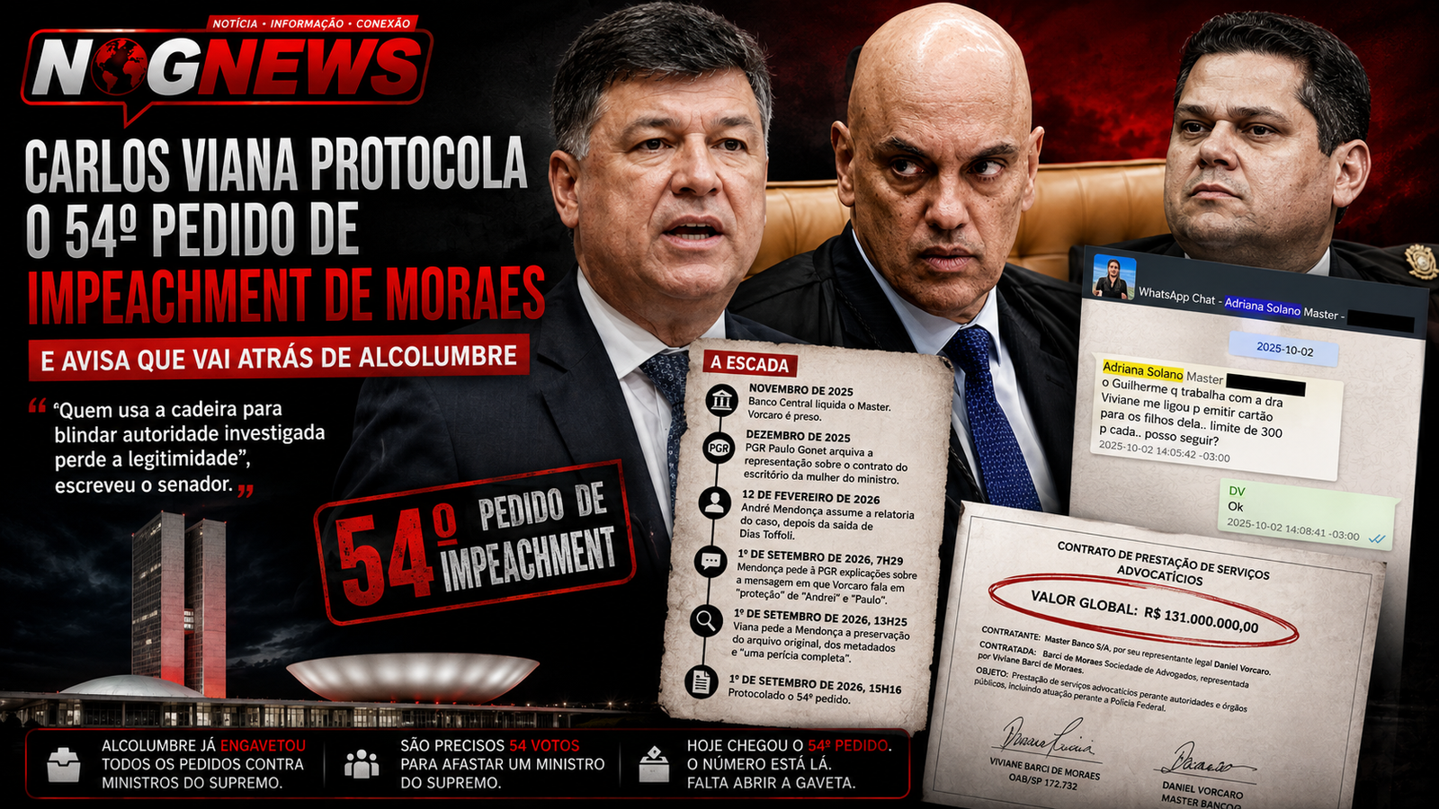 CARLOS VIANA PROTOCOLA O 54º PEDIDO DE IMPEACHMENT DE MORAES E AVISA QUE VAI ATRÁS DE ALCOLUMBRE