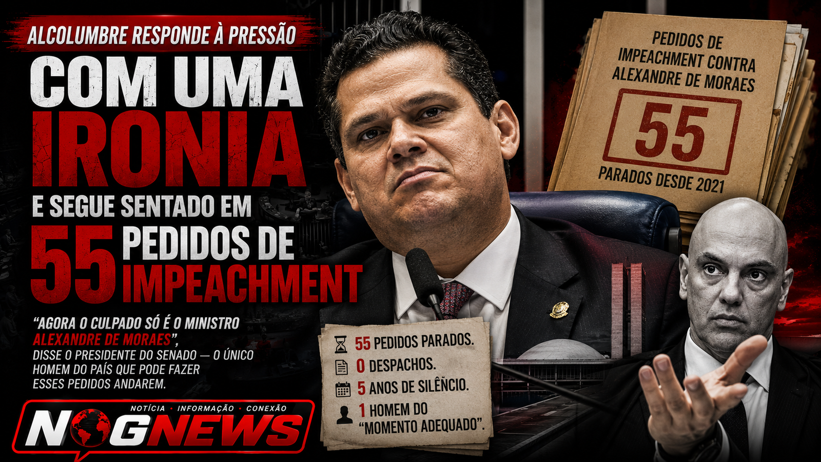 ALCOLUMBRE RESPONDE À PRESSÃO SOBRE MORAES COM UMA IRONIA E SEGUE SENTADO EM 55 PEDIDOS DE IMPEACHMENT