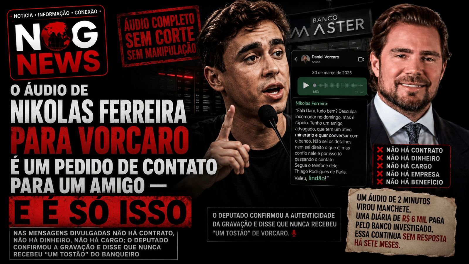O ÁUDIO DE NIKOLAS PARA VORCARO É UM PEDIDO DE CONTATO PARA UM AMIGO — E É SÓ ISSO