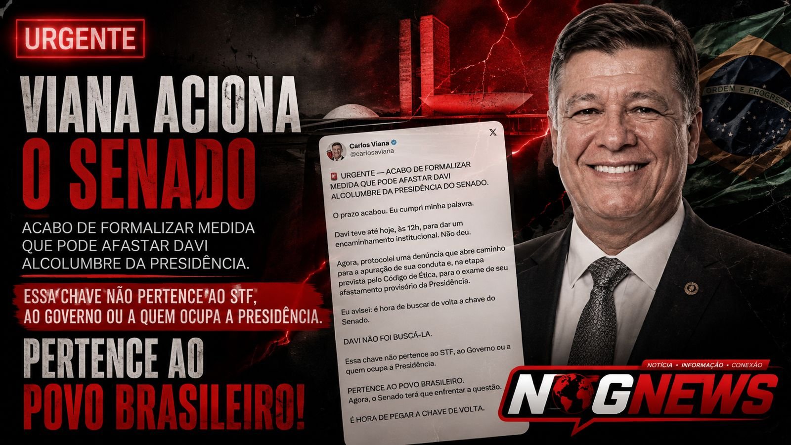 VIANA CUMPRE O PRAZO, PROTOCOLA A DENÚNCIA E ABRE CAMINHO PARA O AFASTAMENTO DE ALCOLUMBRE DA PRESIDÊNCIA DO SENADO