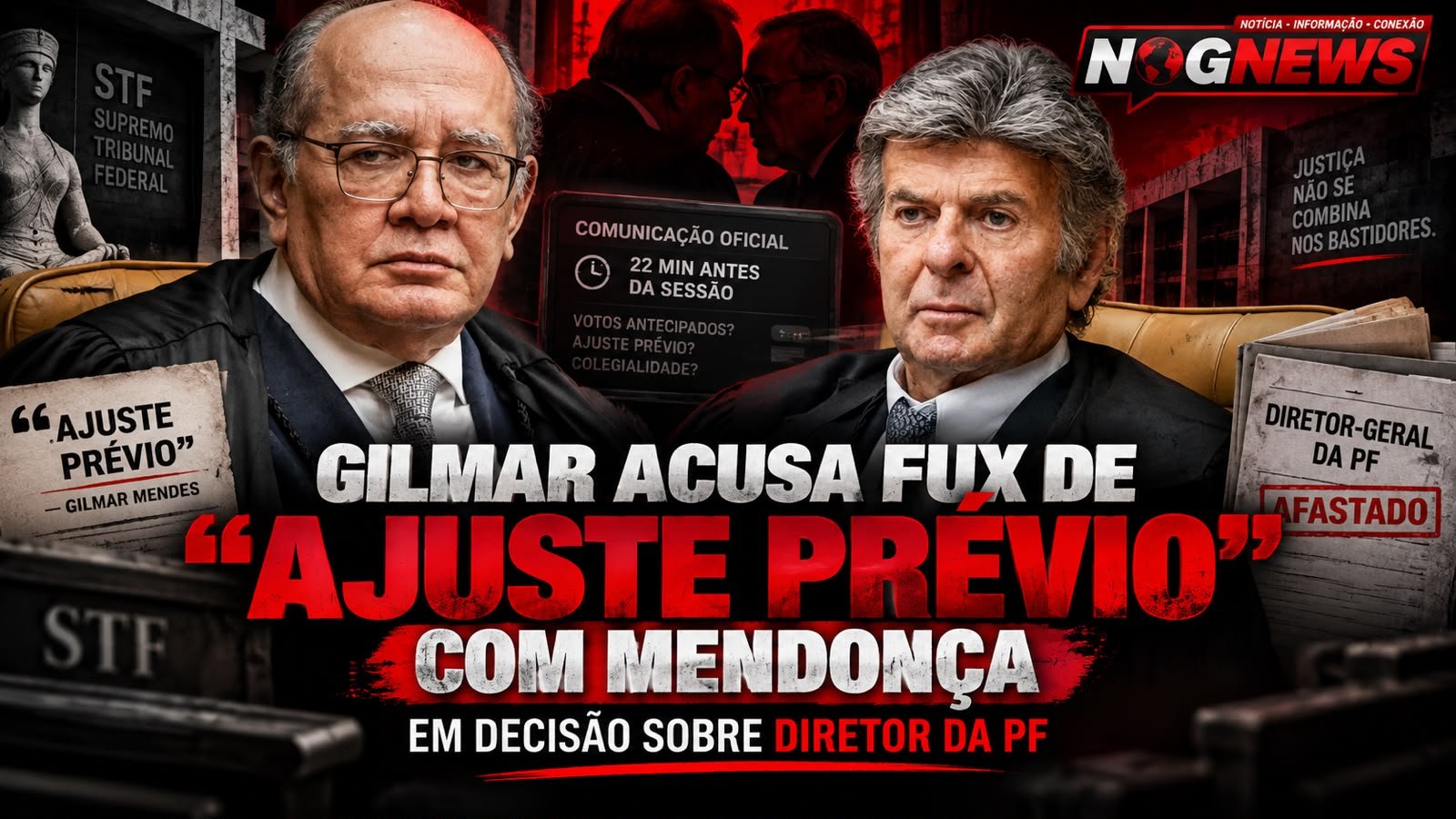 GILMAR ACUSA FUX DE "AJUSTE PRÉVIO" COM MENDONÇA E RECLAMA DE AVISO 22 MINUTOS ANTES DA SESSÃO QUE AFASTOU O DIRETOR DA PF
