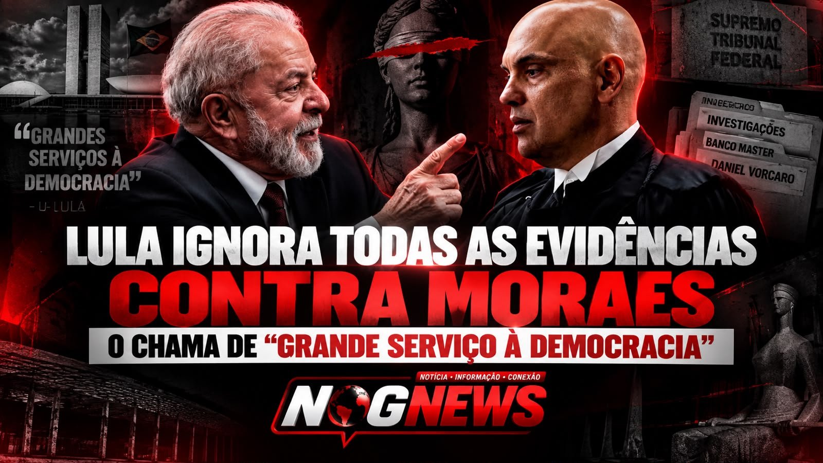 LULA IGNORA AS EVIDÊNCIAS CONTRA MORAES, SENDO ELAS AGORA ATÉ APONTANDO MORAES COMO POSSÍVEL SÓCIO DE DANIEL VORCARO. E O CHAMA DE "GRANDE SERVIÇO À DEMOCRACIA".