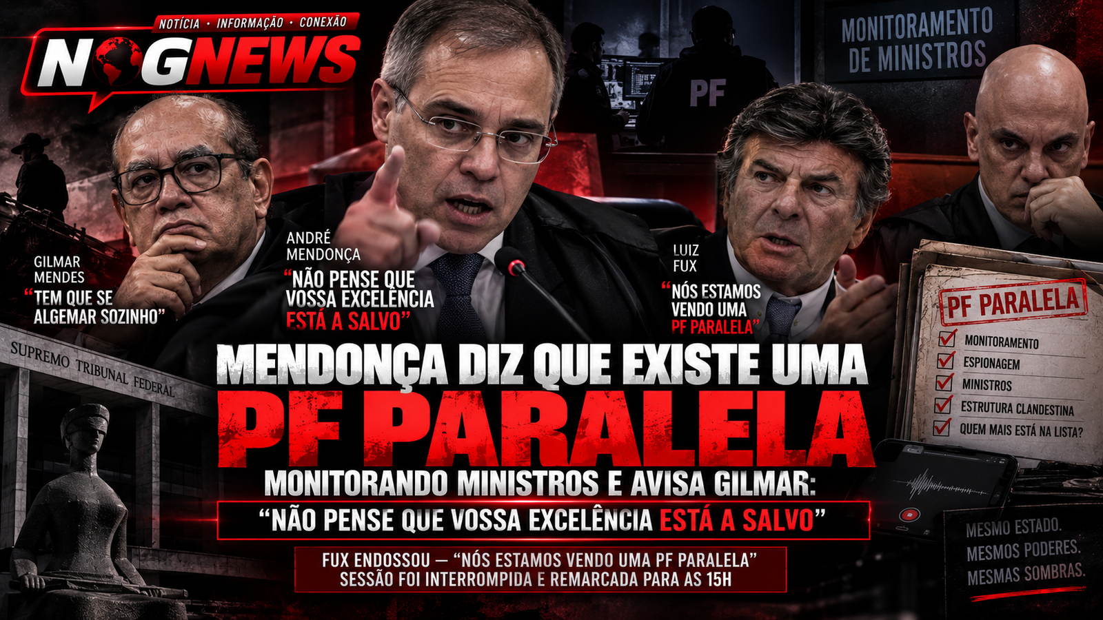MENDONÇA DIZ NO PLENÁRIO QUE EXISTE UMA "PF PARALELA" MONITORANDO MINISTROS E AVISA GILMAR: "NÃO PENSE QUE VOSSA EXCELÊNCIA ESTÁ A SALVO"