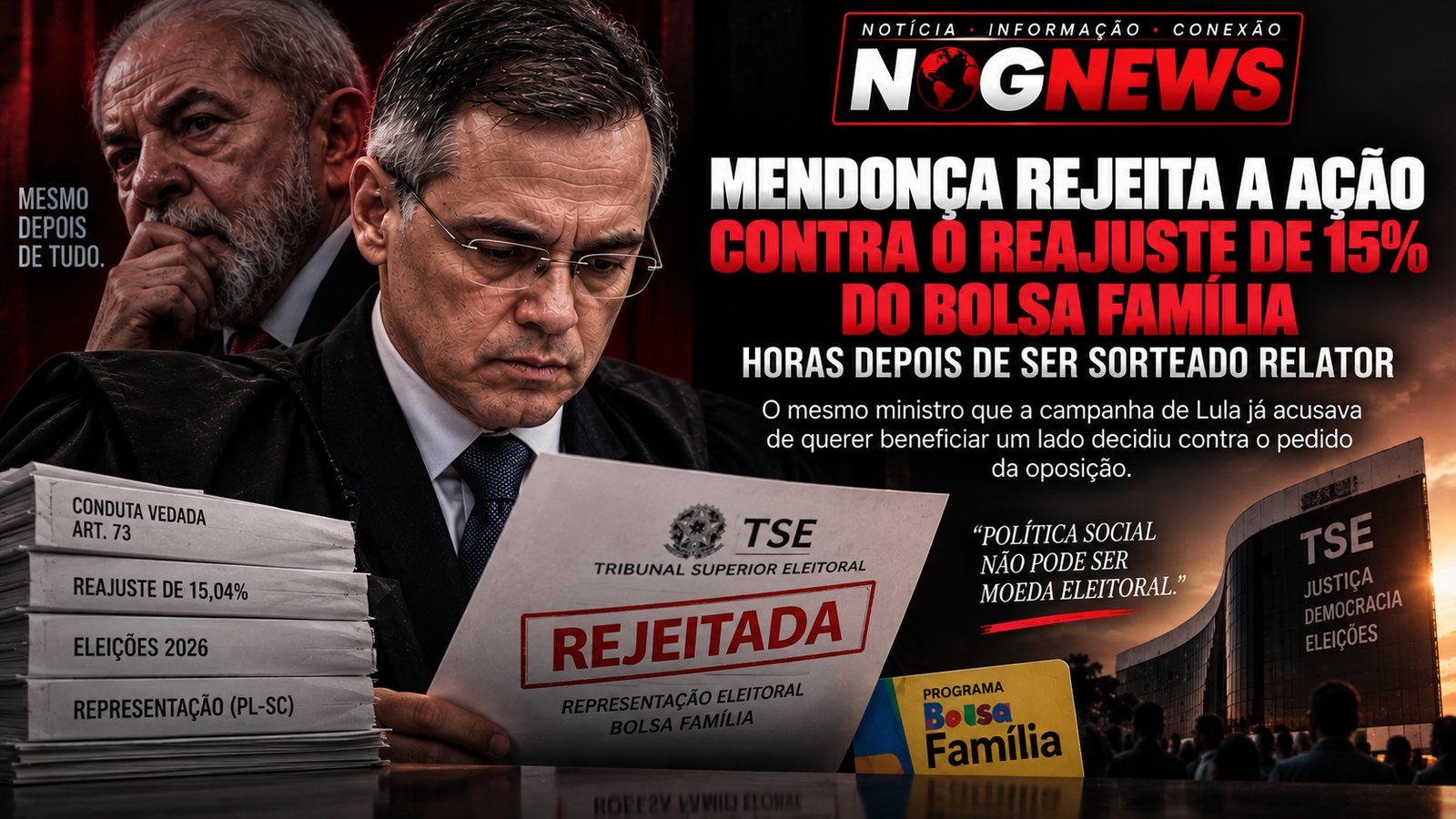 MENDONÇA REJEITA A AÇÃO CONTRA O REAJUSTE DE 15% DO BOLSA FAMÍLIA HORAS DEPOIS DE SER SORTEADO RELATOR