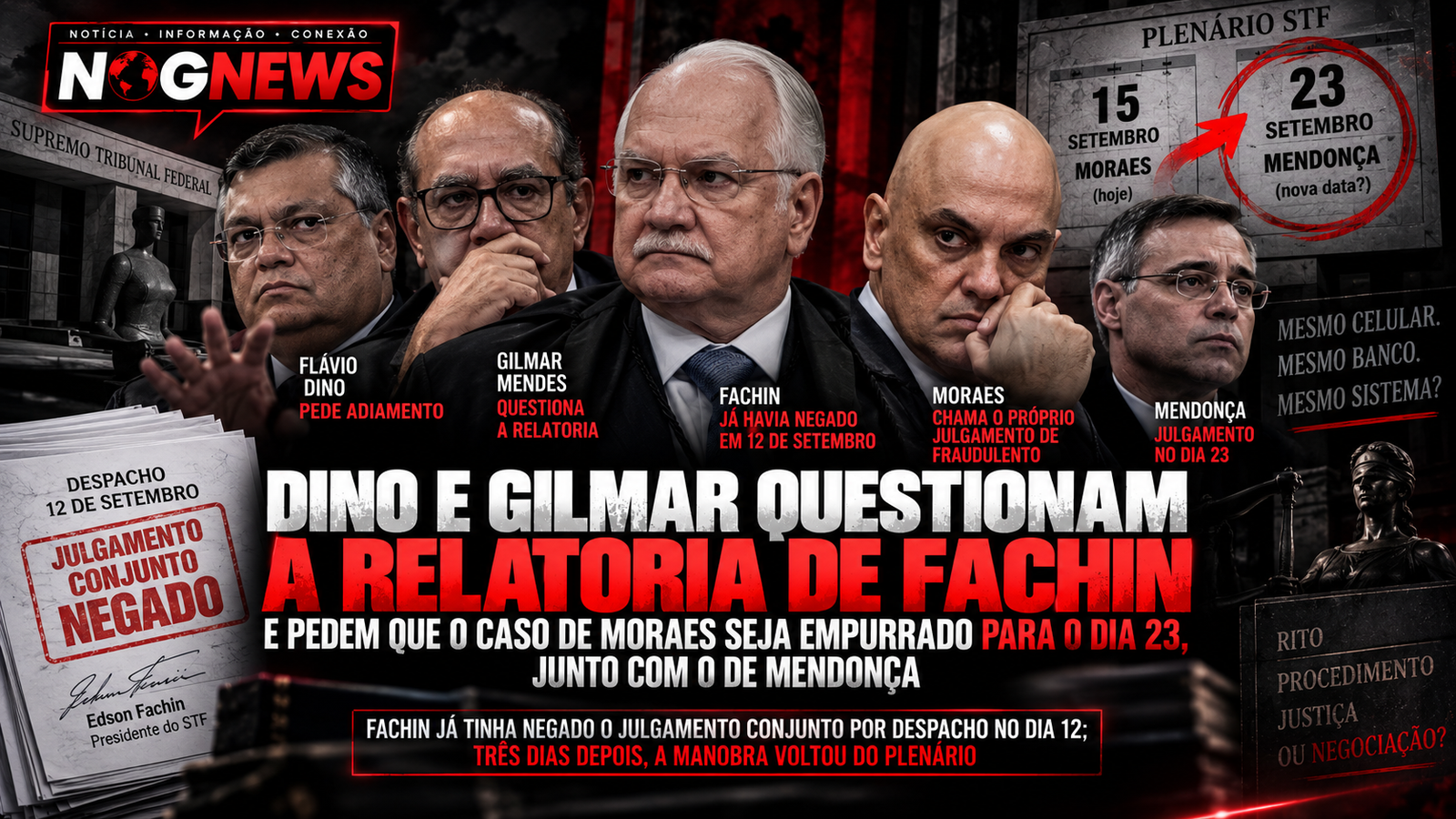 DINO E GILMAR QUESTIONAM A RELATORIA DE FACHIN E PEDEM QUE O CASO DE MORAES SEJA EMPURRADO PARA O DIA 23, JUNTO COM O DE MENDONÇA